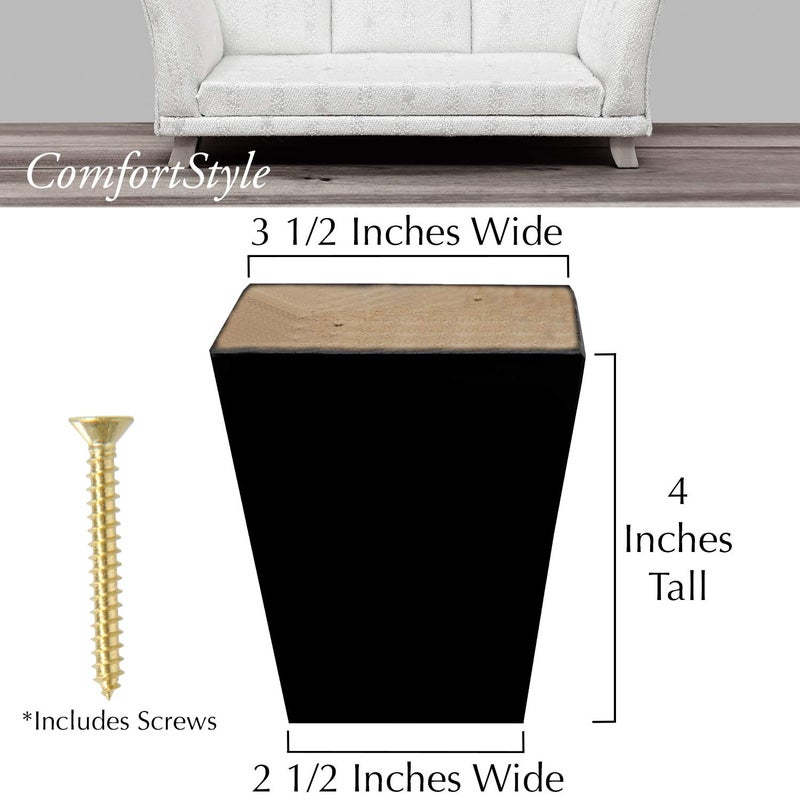 ComfortStyle أرجل ComfortStyle لأريكة الأثاث وكرسي 4 بوصات طقم بديل للأقدام الخشبية مكون من 4 أقدام هرمية مدببة مربعة (اسبريسو داكن) - Image 5